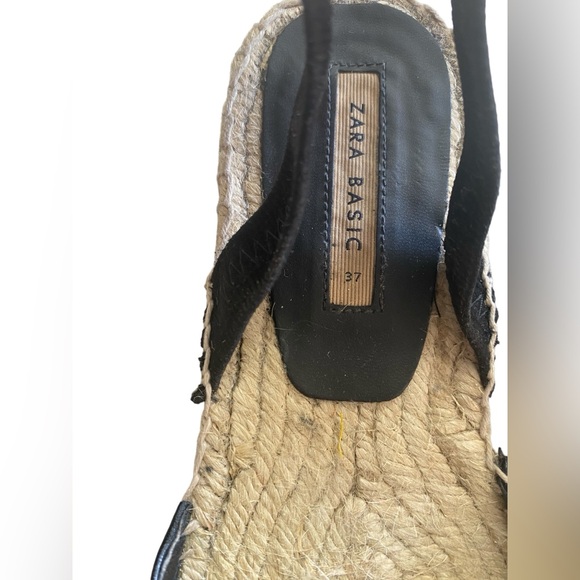 Zara NEW Espadrilles Women Black Leather Sling Back size 6.5 - Picture 3 of 6